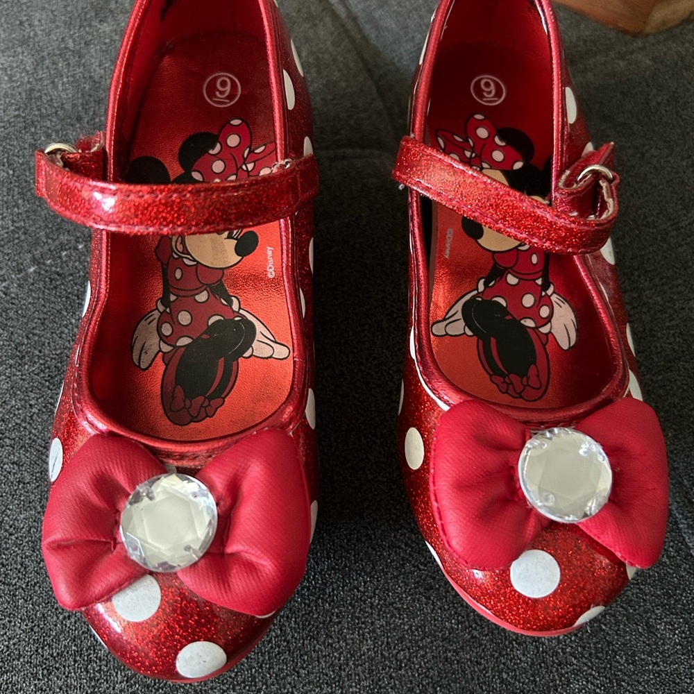 Disney Red Glitter Minnie Mouse Kids Dress Shoes